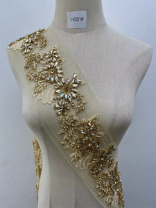 <strong>Crystal</strong> Flat Back Stretch Embroidered Patch with Sequin Floral Applique Rhinestone <strong>Beads</strong> for Corset Bodice Sew-On Fabric Trims - Product Image 4