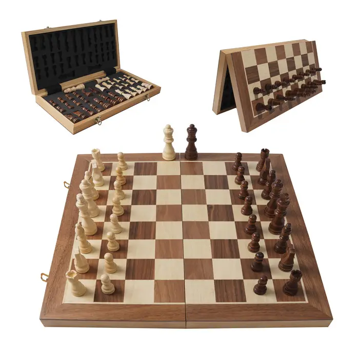 Handmade Standard Wooden Chess Set with Magnetic Board for Children and Adults Classic Chess Game for All Genders