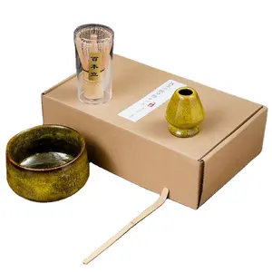 Accessoires de thé Matcha de haute qualité Kit cadeau fouet en bambou Macha bol de poterie chawan chashaku titulaire ensemble Matcha