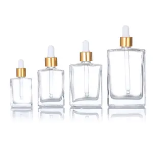 Hot Sale Quadrat transparent bernstein schwarz Haaröl Glas Tropf flasche Rechteck für ätherisches Öl Parfüm 15ml 30ml 50ml 100ml