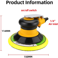 Podofo Free Speed Ponceuse pneumatique 6 pouces 150 mm 12000 tr/min avec aspiration, polisseuse pneumatique pour polissage de métaux de voiture