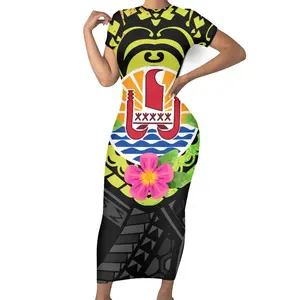 신상품 타히티 디자이너 폴리네시아 타히티 프린트 원단 긴 원피스 새로운 패션 여성 가을 옷 플러스 사이즈 의류 드레스