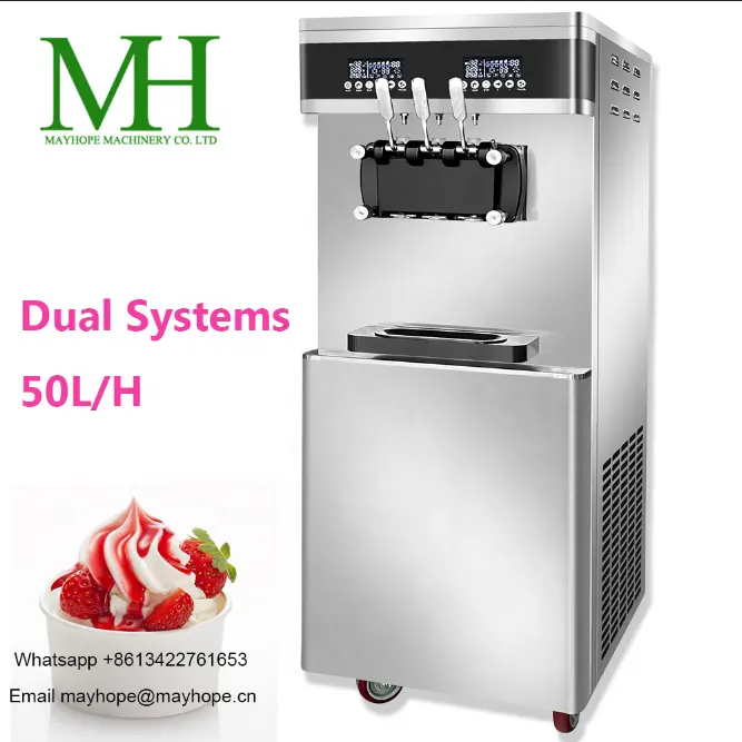 2023 recién llegado, sistemas duales, máquina automática para hacer helados de yogur congelado, máquina para hacer helados de servicio suave a la venta