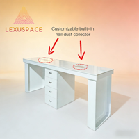 Table de manucure moderne pour technicien de salon avec collecteur de poussière, table de soin des ongles de luxe à double plateau en marbre