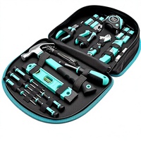 Juego de Herramientas para Reparaciones del Hogar de 104 Piezas For Basics, Bolsa de Transporte de Poliéster Fácil de Llevar, Turquesa, 144x114x3 Pulgadas