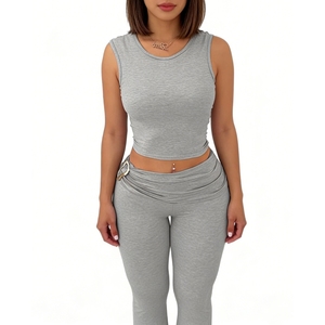 Women's Crop Top Pants <b>Set</b> Casual 2 Piece Solid Color Sleeveless V-neck Eco-Friendly Breathable Spandex/Polyester Sports Fashion - Product Image 6