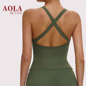 Top sportivo da <span class=keywords><strong>donna</strong></span> a <span class=keywords><strong>collo</strong></span> <span class=keywords><strong>alto</strong></span> per palestra e fitness, con schiena incrociata, senza maniche, ad <span class=keywords><strong>alto</strong></span> sostegno e con coppe rimovibili - Product Image 4