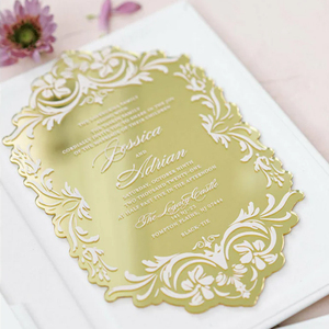 Carte d'invitation de mariage personnalisée en or <span class=keywords><strong>et</strong></span> argent avec effet miroir, feuilles vierges en acrylique, feuilles de présentation, <span class=keywords><strong>enveloppe</strong></span> de bienvenue pour mariage ou entreprise - Product Image 3