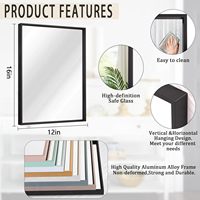 Miroir mural en alliage d'aluminium noir encadré Rectangle moderne cadre en métal miroir suspendu pour salle de bain chambre salon décor à la maison