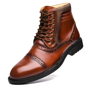 Men Genuine <b>Leather</b> Oxford Dress <b>Shoes</b> Lace-Up Round Toe Breathable Plush Lining Warm TPR Sole Formal Office & Career Wedding - Product Image 5