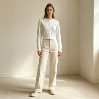 Cardigan en tricot blanc pour femme, personnalisé, OEM & ODM, haute qualité, à manches longues, orné de strass