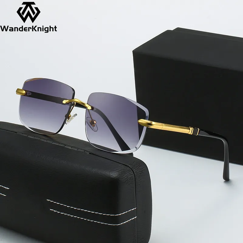 2024 marca diseñador Vintage rectángulo gafas de sol sin montura Marco de lujo mujeres hombres Retro gafas de sol sin marco gafas