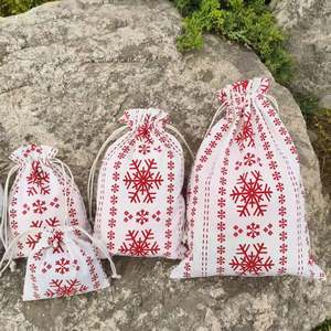 Vente en gros de pochettes en toile brodée blanche réutilisables, jolies pochettes en coton de chanvre, sac à cordon pour bougie, bijoux, cadeau - Product Image 2