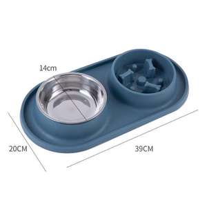 Alimentador de agua y comida para cachorros de acero inoxidable al por mayor, comedero lento doble para perros y gatos - Product Image 2
