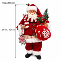 Figurine du Père Noël de 27 cm (10,6 pouces) avec sac cadeau, écharpe rayée et flocon de neige, décoration de table de Noël
