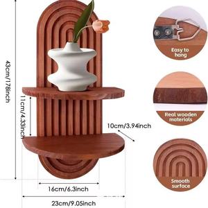 Arched <b>Wall</b> <b>Mounted</b> Wood Display <b>Shelf</b> 2 Tier Oval Shape For Living Room Decor - Product Image 3
