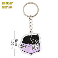 Porte-clés en acrylique Chat Noir sur Grille-pain Violet, Breloque Humoristique de Cuisine pour Amateurs de Chats et Fans d'Esthétique Originale, Design Double Face