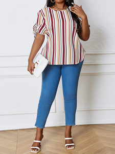 Camicette da donna taglie forti nuove <span class=keywords><strong>con</strong></span> stampa tinta unita top primavera estate Casual elegante da adulti <span class=keywords><strong>con</strong></span> spalle scoperte a manica <span class=keywords><strong>corta</strong></span> <span class=keywords><strong>con</strong></span> <span class=keywords><strong>nodo</strong></span> di canapa - Product Image 4