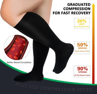 Chaussettes de compression à coupe ras du cou grande taille pour femmes, hommes et jeunes, 20-30 mmHg, mollets extra larges, antibactériennes, respirantes, soutien de la circulation