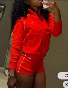 Abbigliamento Estivo da Donna, Set Streetwear Personalizzato, Giacca con Zip a Maniche Lunghe in Cotone e Pantaloncini, Completo 2 Pezzi Loungewear per Donne - Product Image 2