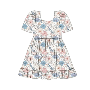 Vestido Tipo Romper para Bebés y Niñas Pequeñas, Estampado Floral, Manga Corta, Línea A, Largo hasta la Rodilla, Estilo Lindo para Primavera y Otoño, Venta al Por Mayor - Product Image 6