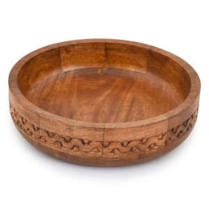 Cuenco Decorativo Redondo Tallado en Madera de Mango para Decoración, Centro de Mesa, Frutero, Decoración para Cocina y Hogar - Product Image 1