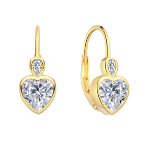 Heart Cut Zircon Drop <b>Earrings</b> 925 Silver 18K Gold Plated Bezel Setting Women's Classic Wedding Party Everyday Wear Clip-on - Product Image 1