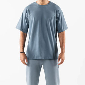 Camiseta de alto rendimiento para hombre de gran tamaño con hombros caídos, ropa de gimnasio para hombre, camiseta de manga corta de color sólido de peso pesado - Product Image 5