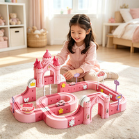 Princess Park Electric Magnetic Orbit 90Pcs, Pink Castle Magnetic Tiles Building Toy Slot Car Toy Sets