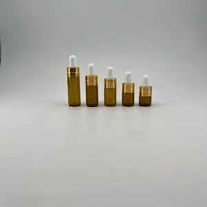 Frasco de vidro transparente para óleos essenciais, mini frasco âmbar transparente de 1ml, 2ml, 3ml, 4ml, 5ml, com conta-gotas de vidro dourado 12/410 AL