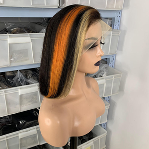 Nuove parrucche di capelli umani a buon mercato capelli crudi vietnamiti, radici scure Ombre color zenzero evidenziano parrucche corte in pizzo a bob - Product Image 3