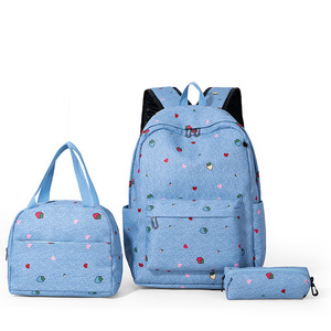 Three-Piece Set Print <b>Foldable</b> Multi-Pocket Large Capacity Water-Resistant Zipper Polyester <b>Backpack</b> Bag <b>Backpack</b> Set - Product Image 1
