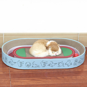 Planche à gratter pour chat, forme ovale, en carton ondulé, avec jouet à bille pour chats, jeu pour animaux de compagnie - Product Image 3
