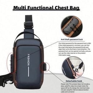 Bolso Bandolera de Pecho para Hombre, Impermeable, de Tela Oxford, Antirrobo, con USB, para Viajes de Primavera/Verano - Talla Pequeña - Product Image 5