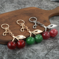 Glitter Cherry Ball sleutelhanger legering blad kreeftgesp splitring voor hangdecoratie op de handtas