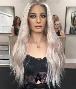 Perruque Lace Top de cheveux européens de qualité supérieure perruque juive gris <span class=keywords><strong>glacé</strong></span> <span class=keywords><strong>blond</strong></span> Balayage couleur HD perruque Lace Front avec Diamond Lace pour les femmes perte de cheveux - Product Image 2