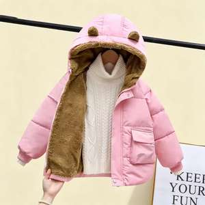 Veste matelassée à capuche avec oreilles d'ours pour enfants, manteau d'hiver épais doublé de polaire pour tout-petits garçons et filles, vêtements d'extérieur chauds de couleur unie - Product Image 2
