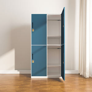 Armoire de rangement pour vêtements en acier bleu à 4 portes, casier métallique - Product Image 6