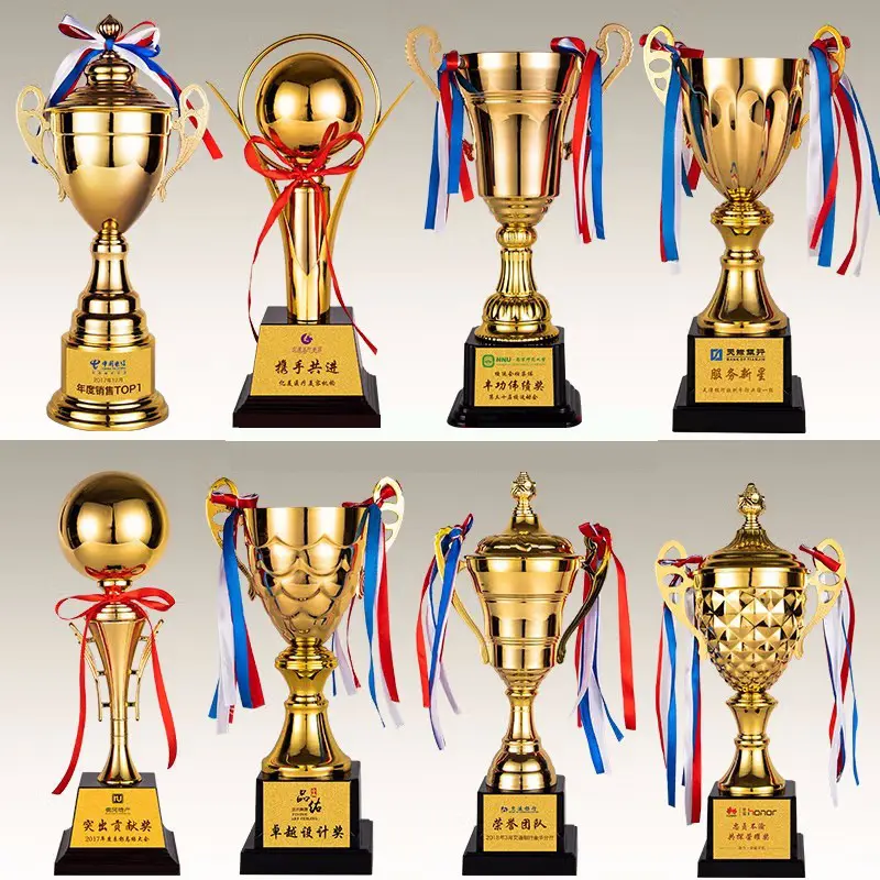 EU wholesale acrylic base large size customized gold foil logo sports awards cheap metal trophy