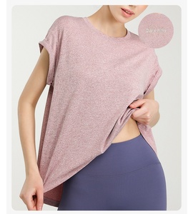 <b>Women</b> <b>Cap</b> Sleeve Yoga T Shirt Cross Split Open Back Loose Fit Quick Dry Breathable Workout Top <b>Running</b> Pilates Sports Tee - Product Image 2