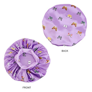 Syh878 Bonnet en soie de luxe avec imprimé papillon et fleur sur la bande Bonnets en satin Chapeau et enveloppes en satin pour cheveux bouclés - Product Image 3