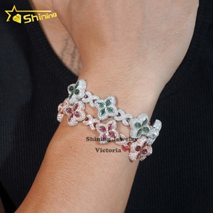 Bracciale a Catena Cubana con Quadrifoglio in <span class=keywords><strong>Diamanti</strong></span> Moissanite VVS1 Hip Hop da <span class=keywords><strong>Uomo</strong></span> per Rapper, Gioiello di Lusso Ghiacciato Personalizzato al Miglior Prezzo - Product Image 5