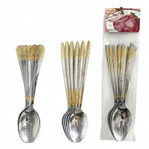 Custom Stainless Steel Cutlery Set 6pcs Per Bag Silverware-Dinner Fork Spoon Knife Weddings Gold Flatware Set - Product Image 1