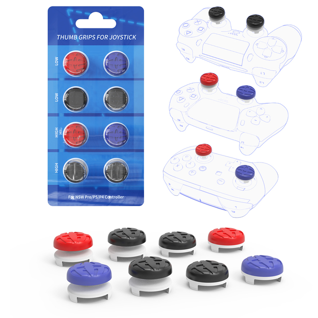 4 High-Rise, 4 Mid-Rise FPS Thumb Grip for PS5/PS4/Nintendo Switch Controller Joystick