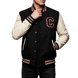 Chaqueta Varsity Negra para Hombre con Mangas Completas, Corte Regular, para Invierno, 100% Algodón/Lana, Transpirable - Product Image 3