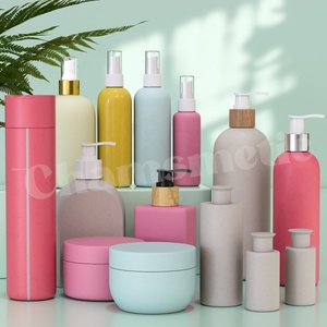 Ensemble de pots de crème cosmétiques en plastique vides uniques et luxueux respectueux de l'environnement Bouteille de lotion Emballage pour cheveux soins de la peau avec couvercle en bambou - Product Image 1