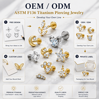 Boucles d'oreilles hypoallergéniques en or pour l'oreille et le lèvre, en titane ASTM F136, avec zircon, piercing labret à filetage interne