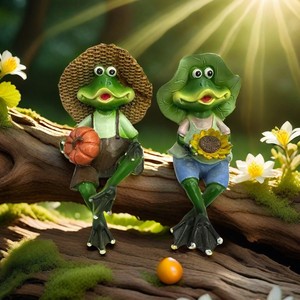 Figurines de couple de grenouilles en résine, décoration de jardin, décoration artistique extérieure, cadeau pour la maison - Product Image 3