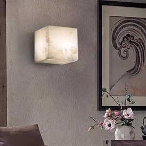 Applique murale en albâtre naturel simple et moderne pour chambre à coucher chevet allée couloir hôtel applique murale carrée en albâtre - Product Image 3