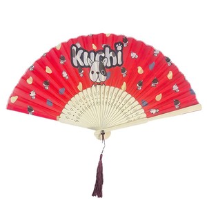 Kuchi Pink Cartoon Folding Fan Bamboo Craft Portable Fan For Women Dance Children - Product Image 5